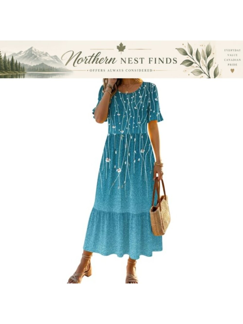 Zeagoo Women's Midi Dress Ruffle Short Sleeve Tiered Sundress Casual